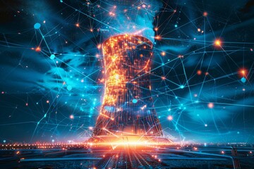Fototapeta premium Nuclear Power Plant Energy Grid Network Futuristic Digital Art Illustration