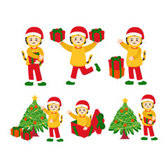 Kids Wearing Tiger Outfit when Christmas Illustration