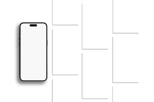 Smartphone mockup with social media stories interface mockup. Social media mobile app page template design for user carousel stories feed. App interface frame template presentation on social network