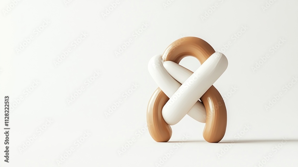 Poster a stylized, intertwined sculpture featuring brown and white forms on a minimal background.