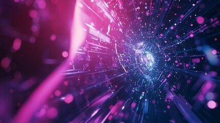 Naklejka premium A purple and blue image of a tunnel with a bright light shining through it