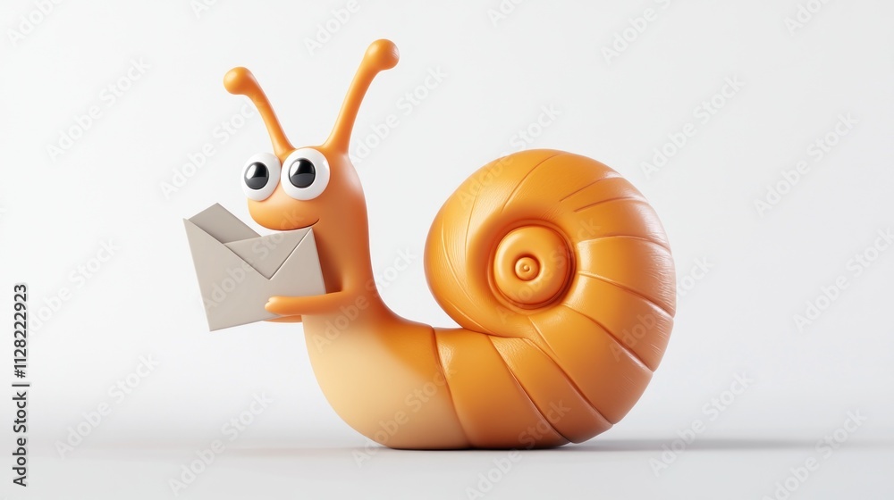 Poster a cartoon snail holding an envelope, symbolizing communication or messages.