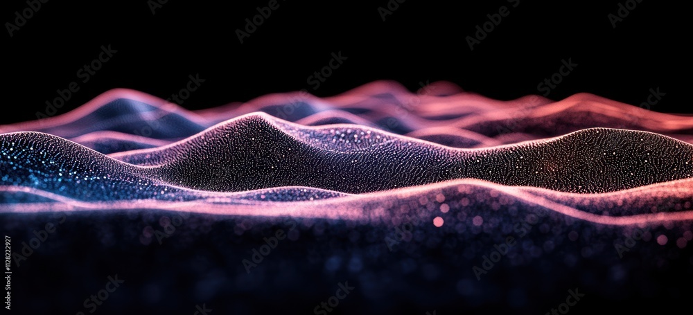 Poster Abstract representation of flowing waves with a glowing, textured surface.