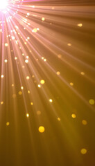 Soft golden light beams in a dark setting, warm and atmospheric, copy space
