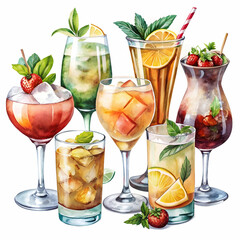 Alcohol Cocktail Collection in Watercolor Style Illustration