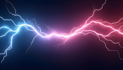 Fototapeta premium Electric lightning bolts in vibrant colors against a dark background, powerful and striking, copy space
