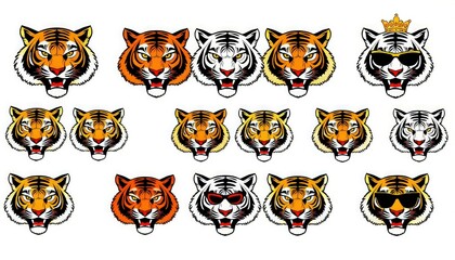 Fototapeta premium tiger head set or set of tiger heads. perfect for all projects.