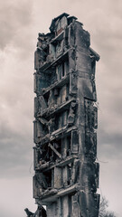 destroyed and burned houses in the city in Ukraine