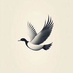 Obraz premium Elegant stylized duck in flight, monochrome design.