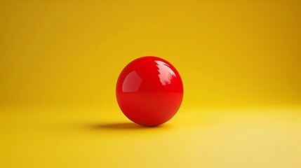 A bright red ellipsoid floating against a solid yellow backdrop