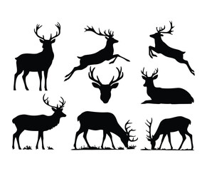 Naklejka premium Minimalist Deer Poses Silhouette Collection Template