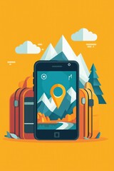 Obraz premium Smartphone Adventure Tracking with GPS Icons â€“ Flat Design Illustration