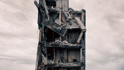 destroyed and burned houses in the city in Ukraine