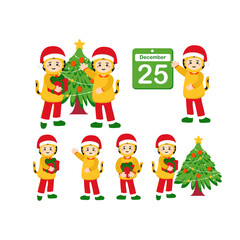 Kids Wearing Tiger Outfit when Christmas Illustration