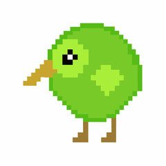Obraz premium 8 bit Pixel Art Green Bird Retro Style Avian Vector Illustration