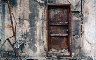 destroyed and burned houses in the city in Ukraine