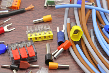 Fototapeta premium Electrical materials for the installation of electrical switchboards.