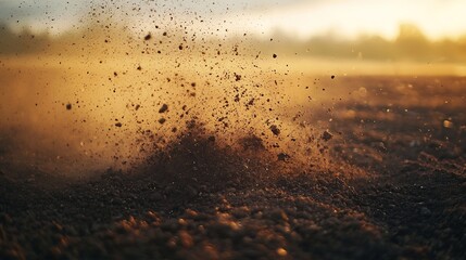 Swirling Dirt and Dust Particles in Dramatic Outdoor Landscape at Sunset