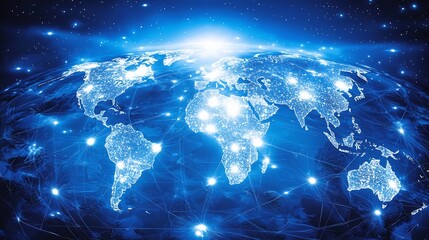 Fototapeta premium Illuminated Global Logistics and Commerce Network on Nighttime World Map