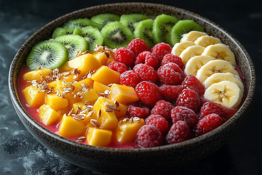 Bunte Smoothie-Bowl mit frischen Fr&uuml;chten und Toppings