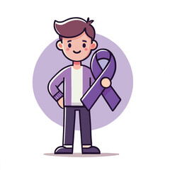 cartoon of a person holding a purple ribbon