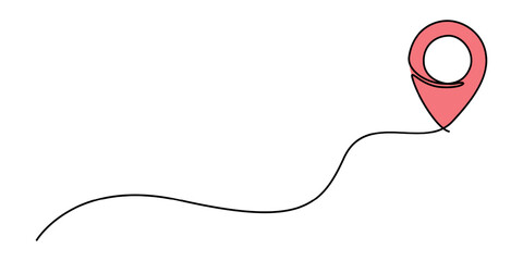 continuous one line google map point route directions and location outline vector art illustration, continuous line drawing of location map symbol, location pin. abstract line art illustration, pro.