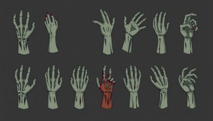 Fototapeta premium set of hand zombie drawn illustrations. spooky hand.