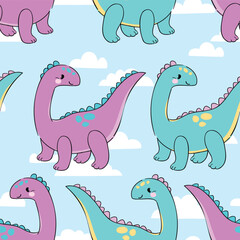 Сute little Dinosaur background seamless pattern hand drawn print for kids fabric Vector Illustration