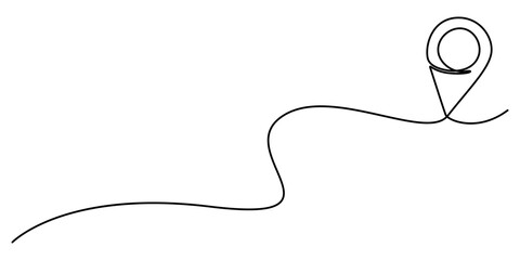 continuous one line google map point route directions and location outline vector art illustration, continuous line drawing of location map symbol, location pin. abstract line art illustration, pro.