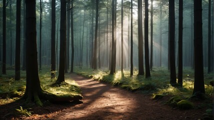 Obraz premium a forest with a path through it