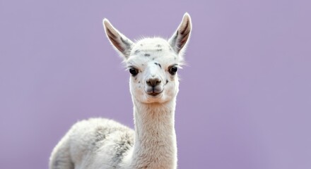 Obraz premium Charming llama on soft purple background for animal-themed decor
