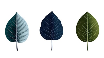 Obraz premium elegant leafy trio: blue, green & teal leaf design - botanical illu.