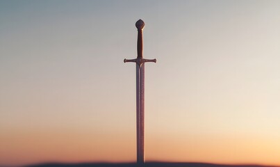 a sword standing upright with its blade pointing toward the sky, Generative AI