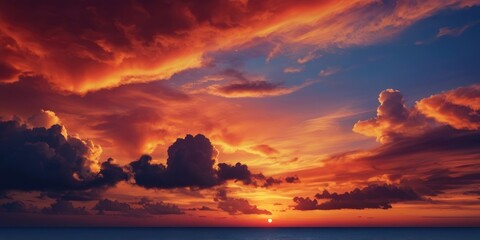 Deep Blue and orange Fantasy vibrant panoramic sunset sky