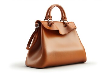 Brown Leather Woman Bag On White