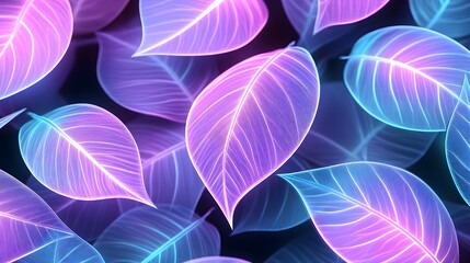 Fototapeta premium neon tropical leaves, abstract background - neon colors