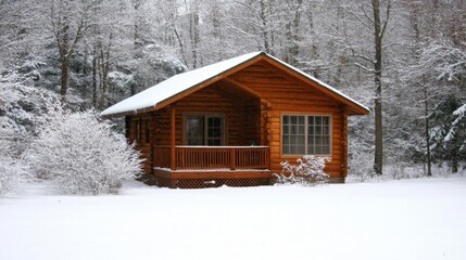 Snow Covered Log Cabin Winter Wonderland