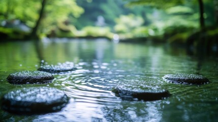 Fototapeta premium Tranquil Stepping Stones In A Serene Pond
