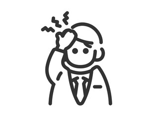 頭痛のビジネスマンのアイコン（線画）のイラスト