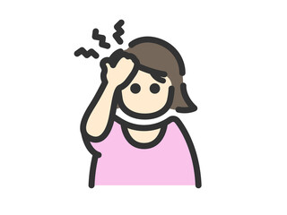 頭痛の女性のアイコン（線画カラー）のイラスト