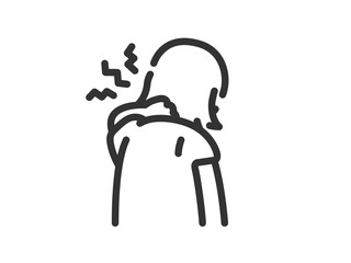 首筋を痛めた、女性のアイコン（線画）のイラスト