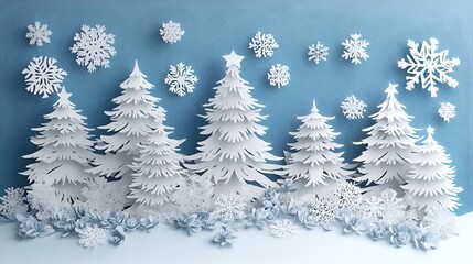 Obraz premium Elegant Papercut Christmas Trees in a Snowy Landscape