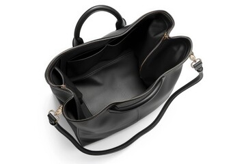Luxury black leather bag with zipper for women  top view