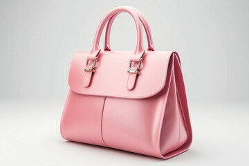 Pink leather handbag isolated on white background stock photo