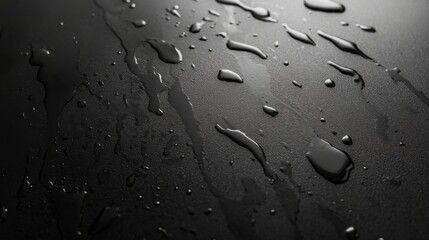 Close-up of water droplets on a smooth dark surface