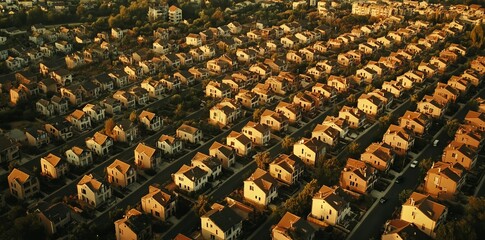 Aerial View of Residential Neighborhood Rows AI generated illustration