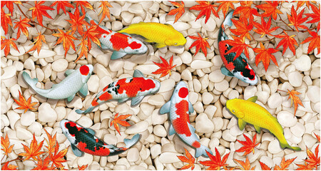 beautiful koi fish image home decorative art wall pattern design background.