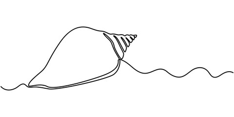 snail conch continuous line vector illustration, Continuous one line drawing of conch snail shell. Seashell symbol and banner of beauty spa and wellness salon in simple linear style. Editable stroke. 