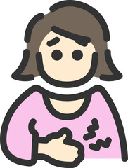 腹痛の女性のアイコン（線画カラー）のイラスト