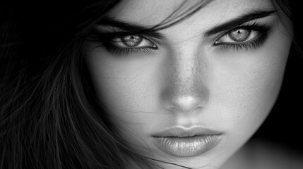 Fototapeta premium A Closeup Black And White Portrait Of A Woman